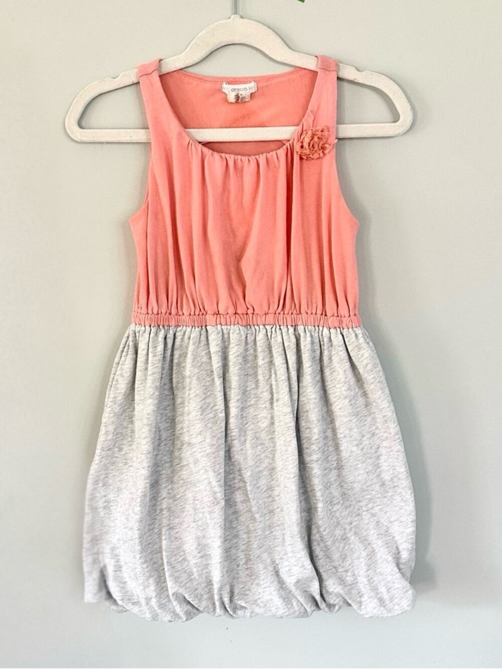 J.Crew Crewcuts Girls Bubble Dress | Size 4/5 | Coral Pink & Gray | 100% Cotton
